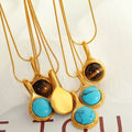 Vintage Fashionable Minimalist Jewelry Stainless Steel 18K Gold Plated Geometric Shape Turquoise Lab Created Pendant Necklaces