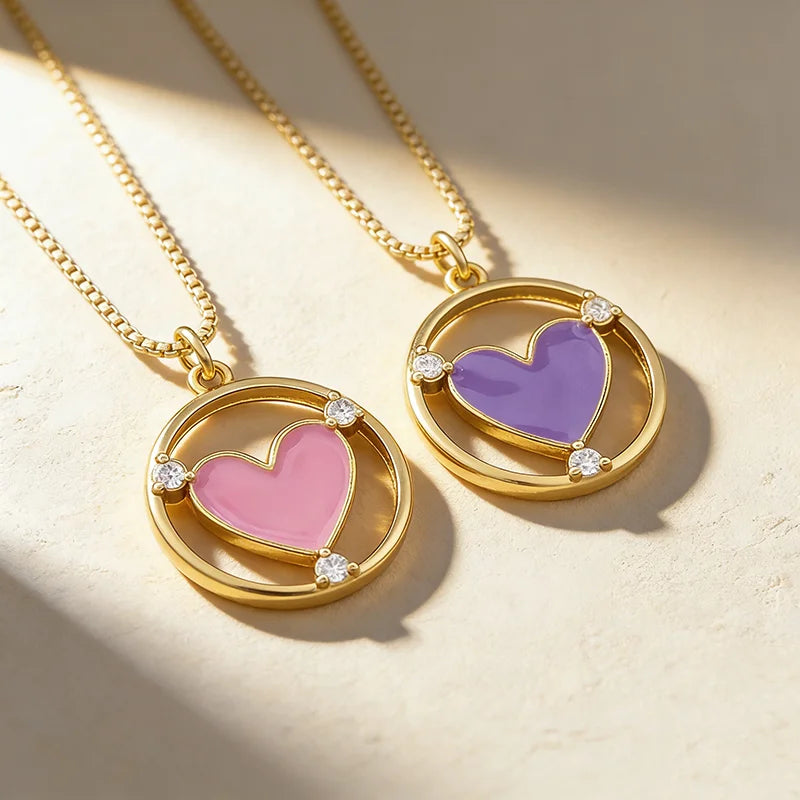 QIKU Round Heart Shape Hollow Out Pattern 4 Colors Pendant Women Necklace Copper Jewelry Accessory Gift Wholesale Dropshipping