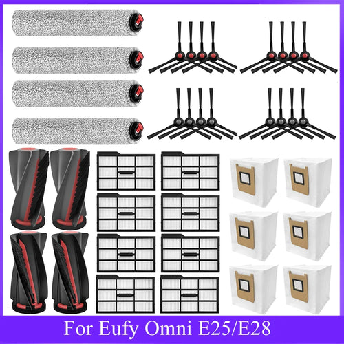 (NEW Version Filter) For Eufy Omni E25/E28 Vacuum Cleaner Parts Side Brush Roller Brush Main Brush Dust Bag Replacement