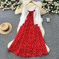 Summer Sweet 2 Piece Set for Women Tunic Top And Floral Printed Dress Set Ropa Wholesale