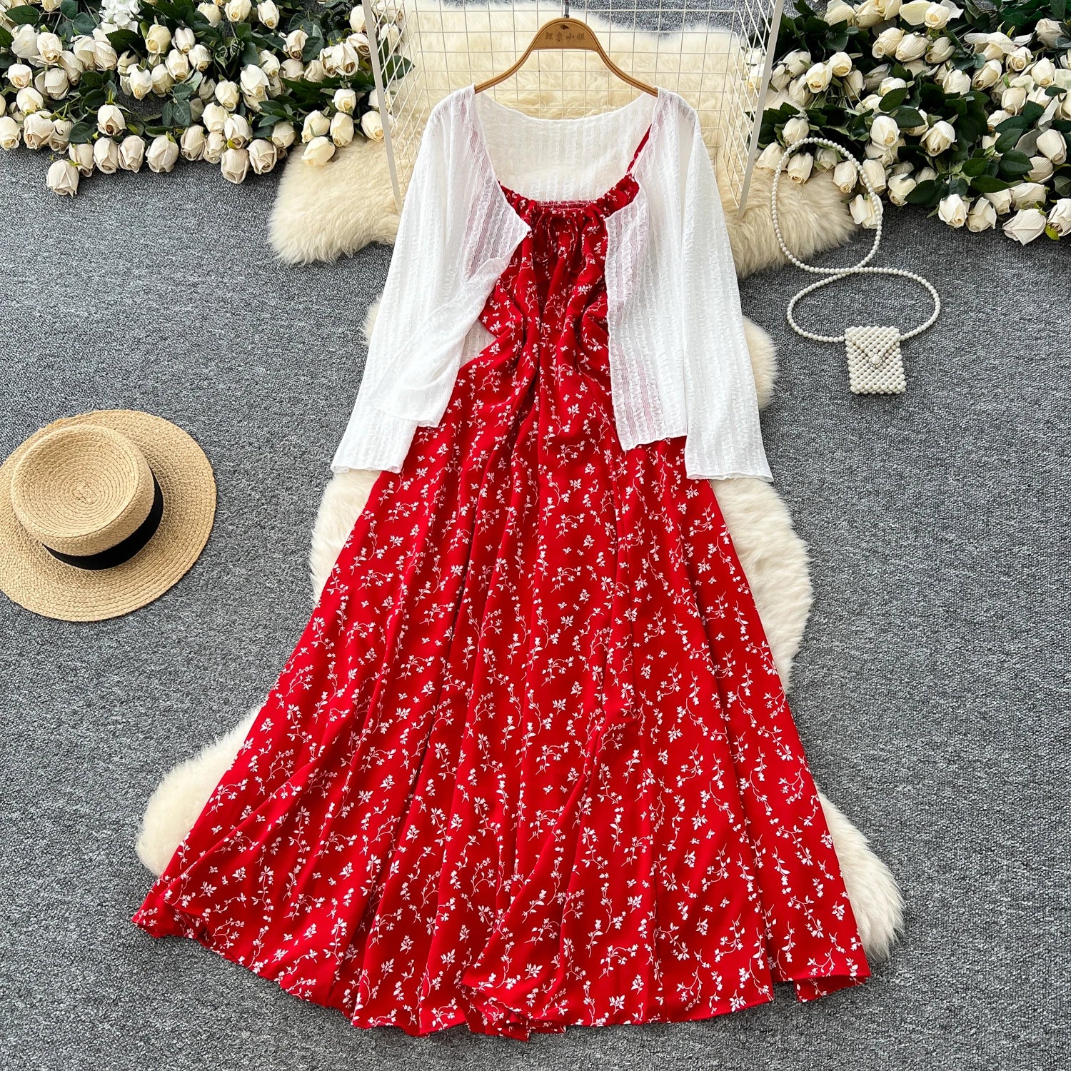 Summer Sweet 2 Piece Set for Women Tunic Top And Floral Printed Dress Set Ropa Wholesale