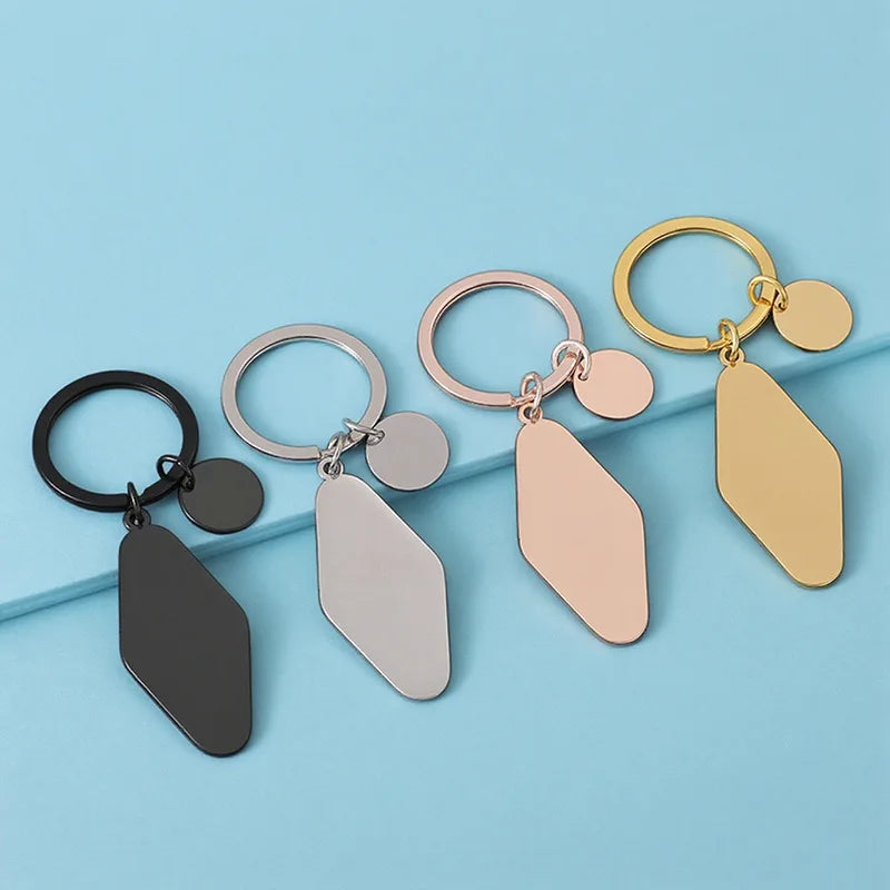 Engraved Custom Logo Mirror Polished Diamond Motel Room DIY Metal Stainless Steel Blank Keychain Bulk Personalized Tabs Keyrings MegaBDM