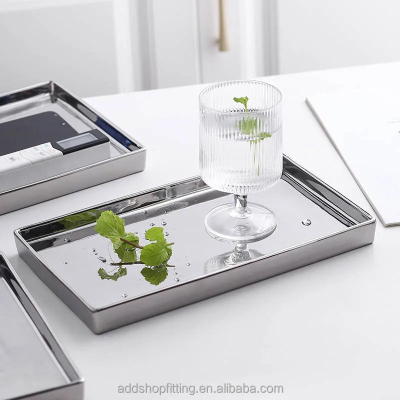 4 Size Luxury Storage Silver Cosmetic Candle Spa Bathroom Ceramic Tray for Hotels