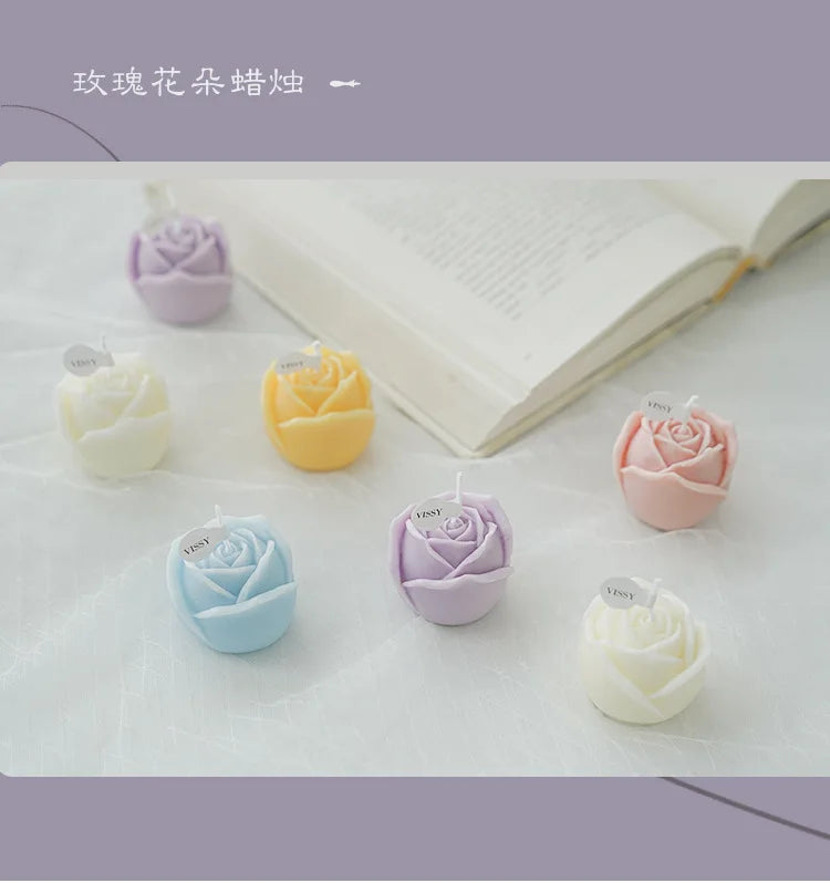 Bestsun Colored Romantic Rose Flower Shaped Small Candles Soy Wax Scented Organic Candles for Home Decoration