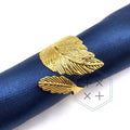 Luxury Gold Metal Leaf Napkin Rings Holder with Storage for Wedding Decorations