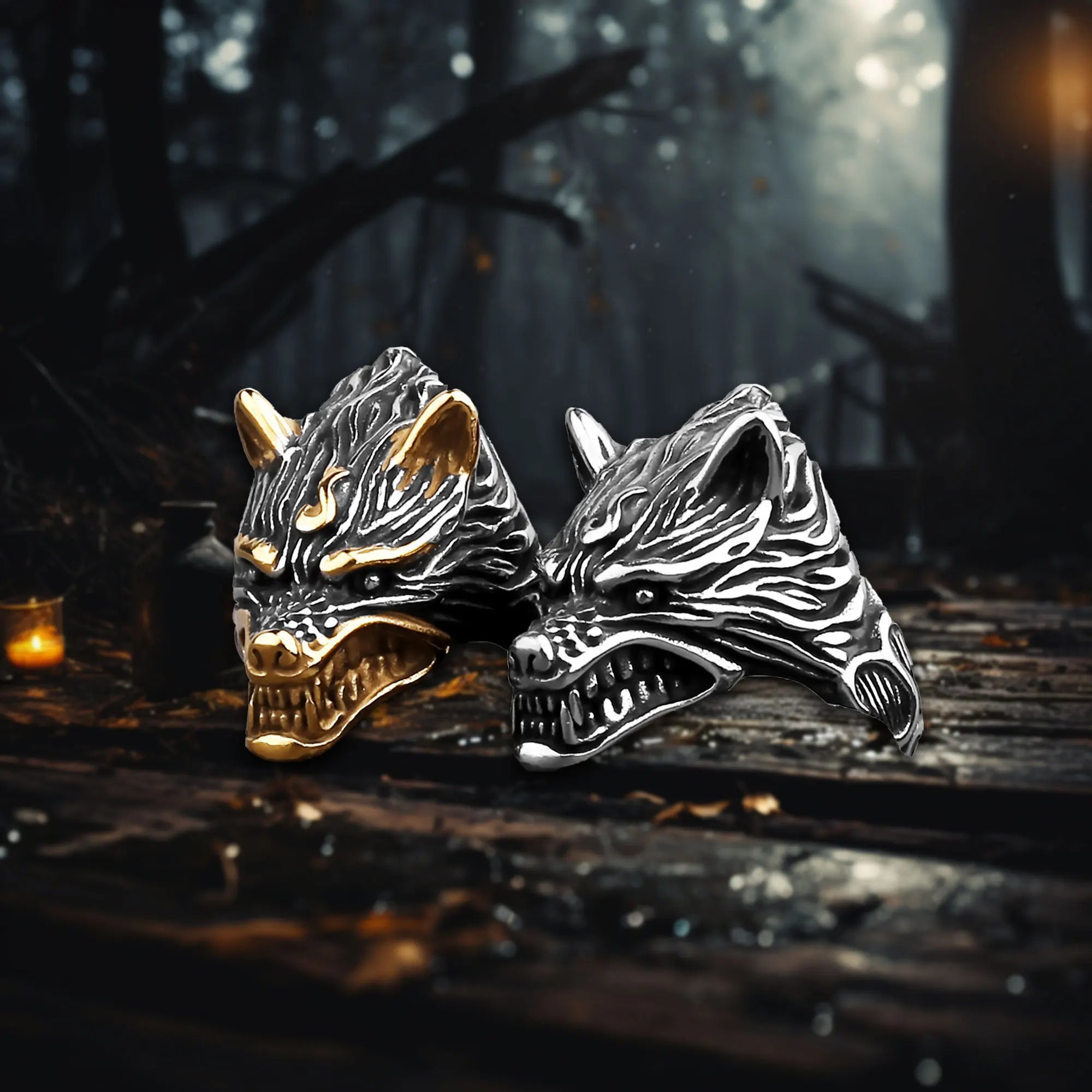 Viking Golden Wolf Head Unisex Ring in Titanium Steel Men's Hip Hop 316L Stainless Steel Ring with Personality Jewelry Use