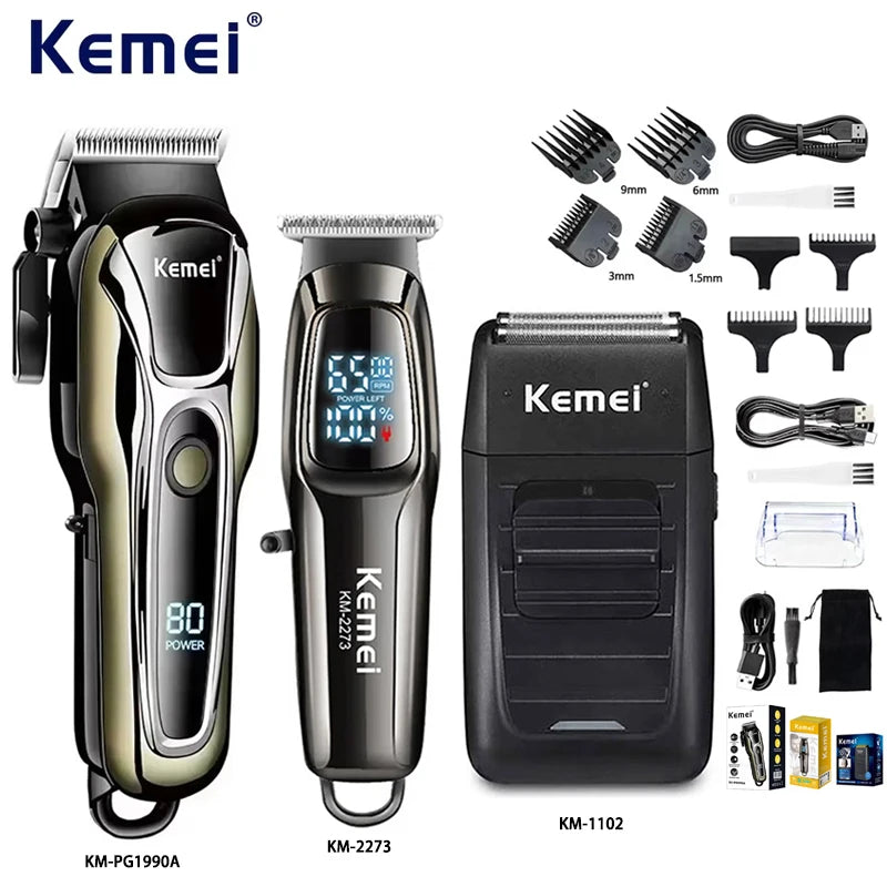 Kemei Professional Electric Hair Clipper Kit RechargeableTrimmer Shaver For Men USB Charging Beard Razor KM-PG1990A 2273 1102