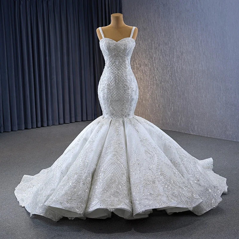 Jancember 231086 Luxury Sexy Sleeveless Beaded Wedding Mermaid Gowns Dresses
