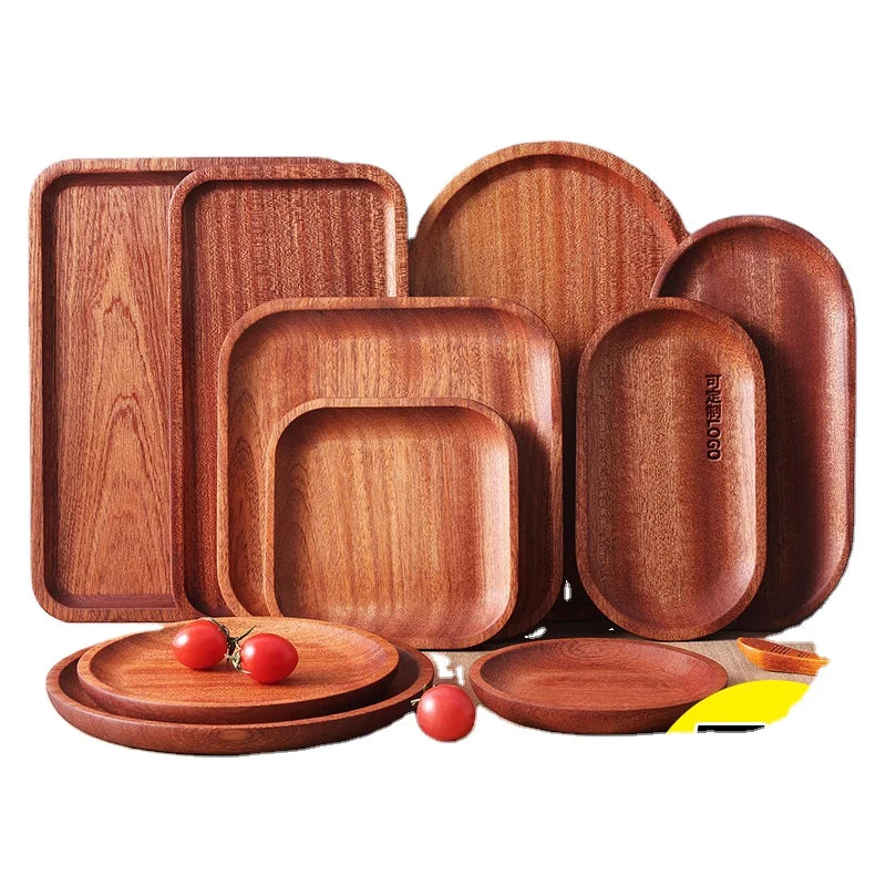 Wholesale Dishes Plates Customized Wood Service Tray Plate Wooden Coffee Snack Fruit Tea Cake Plate for Home Display Tray MegaBDM