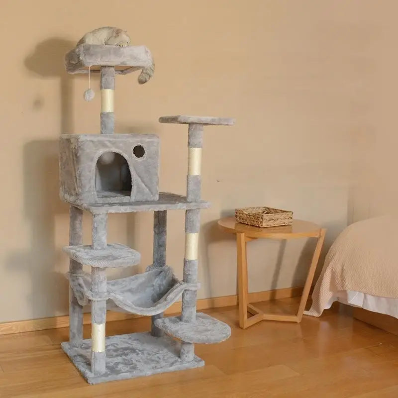Eco-Friendly Luxury Wooden Plush Cat Tree Toy Climbing House Tower Scratcher Toys Interactive Home Furniture Indoor