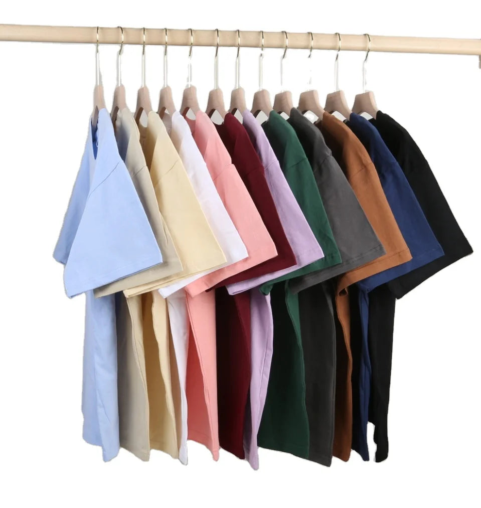 Oem Customized logo Design 200gsm Solid Color Drop Shoulder Half Sleeve Printed logo Work Uniform Cotton T-shirt
