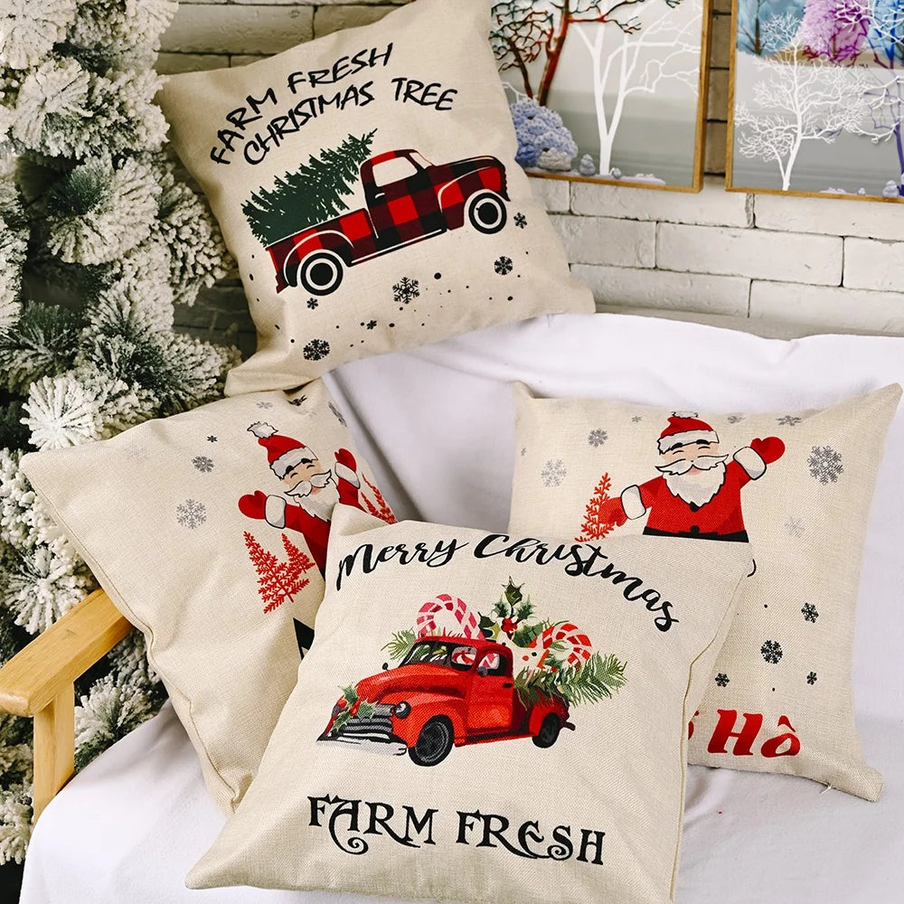 18 X 18 Inches Xmas Square Hohoho Santa Pillowcase Cushion Covers Woven 100% Polyester Customizable Machine Washable for Winter