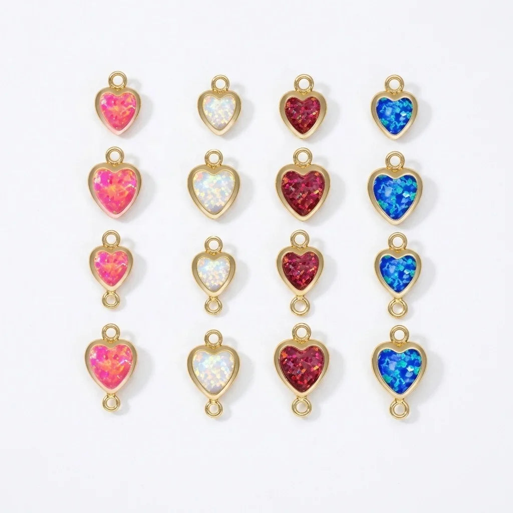 GP US 3/4/5MM New Heart 14K Gold Filled Bello Opal Bezel Drop Charms Permanent Heart Pendants DIY Permanent Jewelry Wholesale