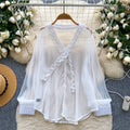 Autumn Full Sleeve V-neck Casual Chiffon Blouses Women Solid Shirts Ladies Casual Tops Clothes Women Wholesale