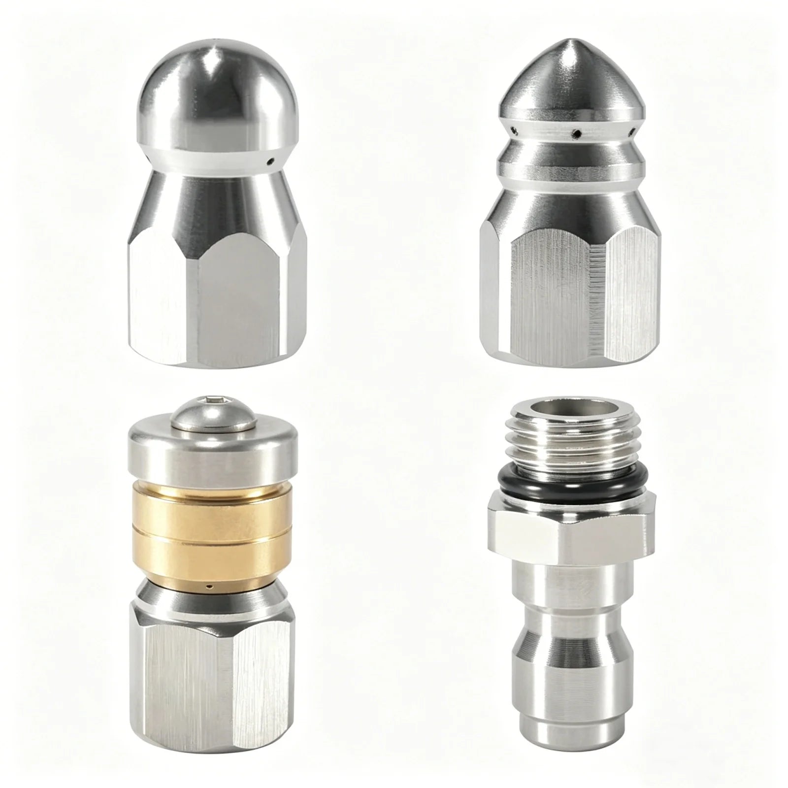 Sewer Jet Nozzle for Pressure Washers3PCSMini Stainless Steel Cleaning Nozzle with 1/4''Quick Connect Swivel Push Button Nozzle