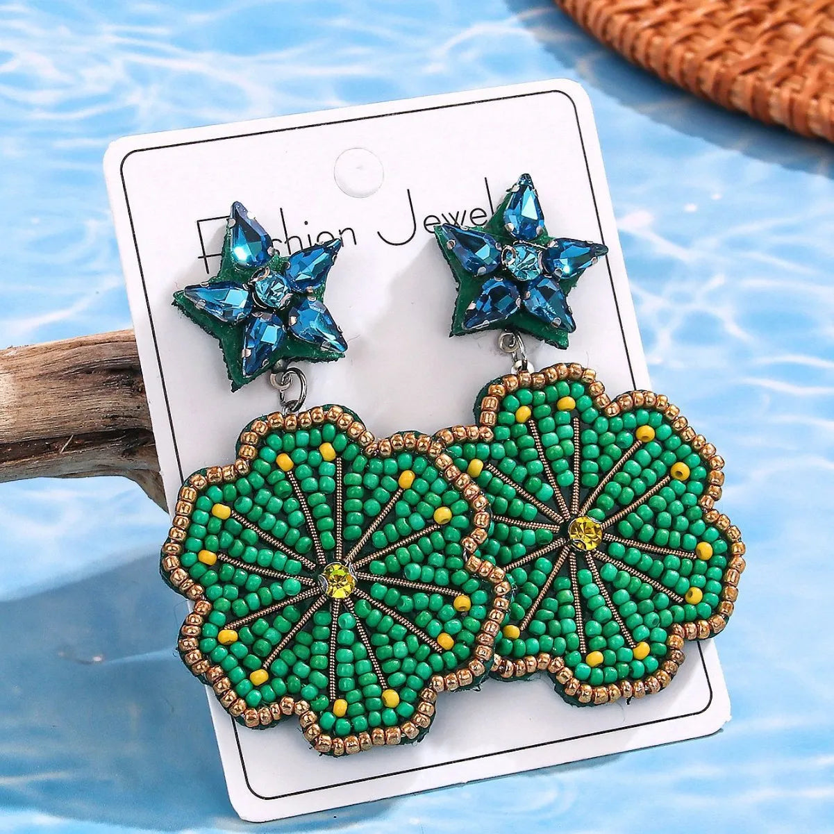 Cross-border Fashion Personalized Flower Rice Bead Earrings Bohemian Handmade Green Retro Flower Beaded Earrings