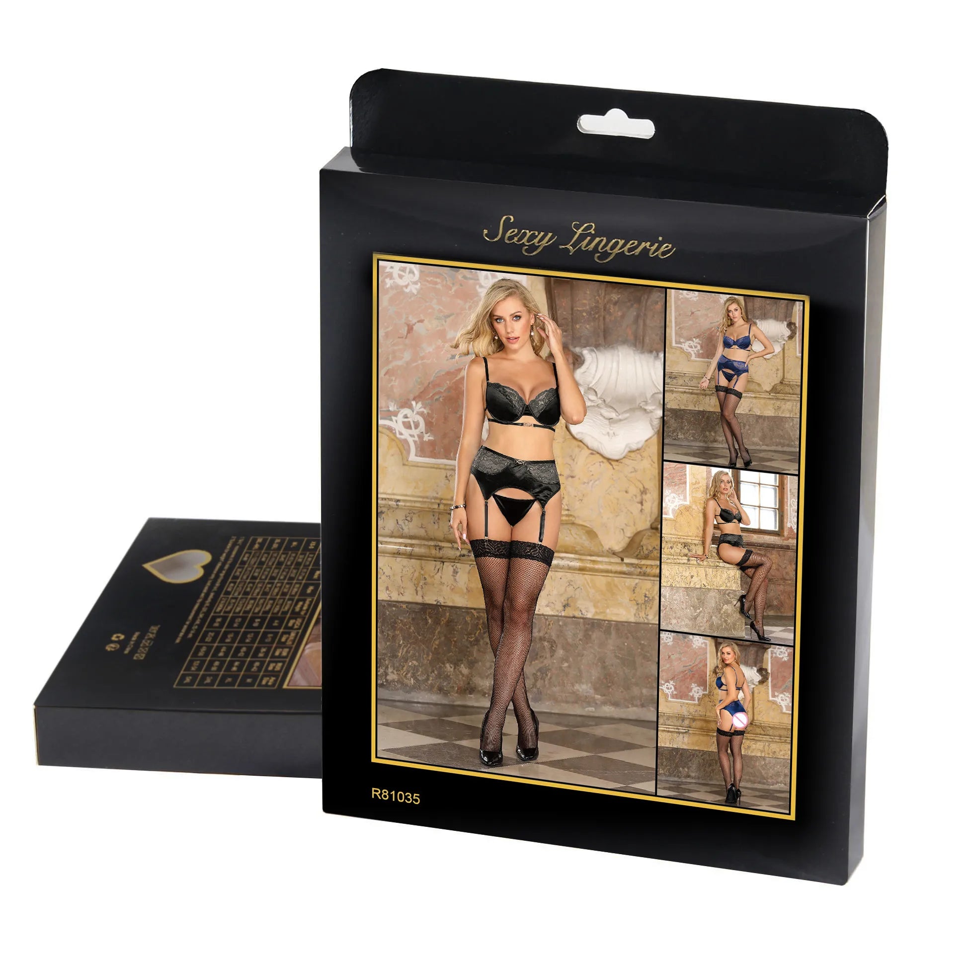 Box Package Velvet Comfortable Blue 3 Piece Lingerie Set Female Bra-Panty Female Underwear and Bras