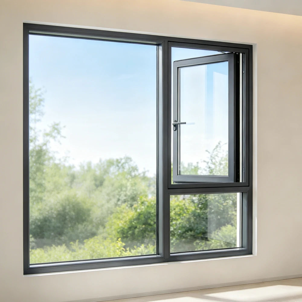 Modern Narrow Frame Impact Resistant Hurricane Proof Aluminum Casement Window for Coastal Villa Exterior Use