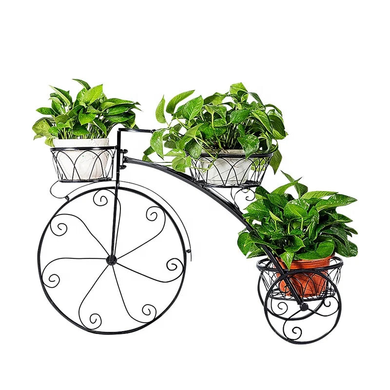 Black Galvanized Tricycle Stand Planter Tricycle Metal Plant Pot Stand Embossed for Garden Planter Outdoor MegaBDM