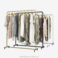 Stainless Steel Movable Wheel Rail Stand Clothes Display Rack