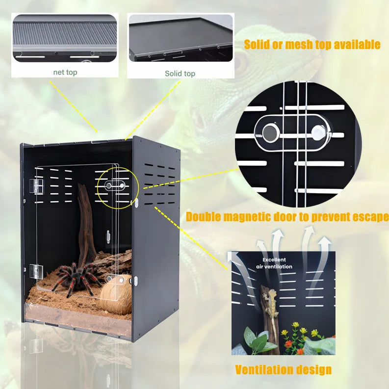Wholesale PVC Crevice Enclosure Tank for Crested Geckos Solid Black Arboreal Terrarium with Plastic Tray Custom Logo Pet Cages MegaBDM