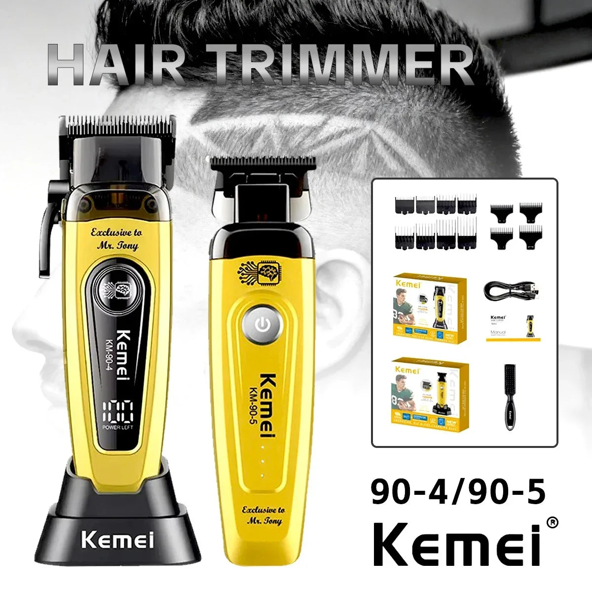 Kemei Professional 11500 RPM Hair Clipper for Barbers Rechargeable Trimmers Brushless Motor Hair Clipper for Men KM-90-4 KM-90-5