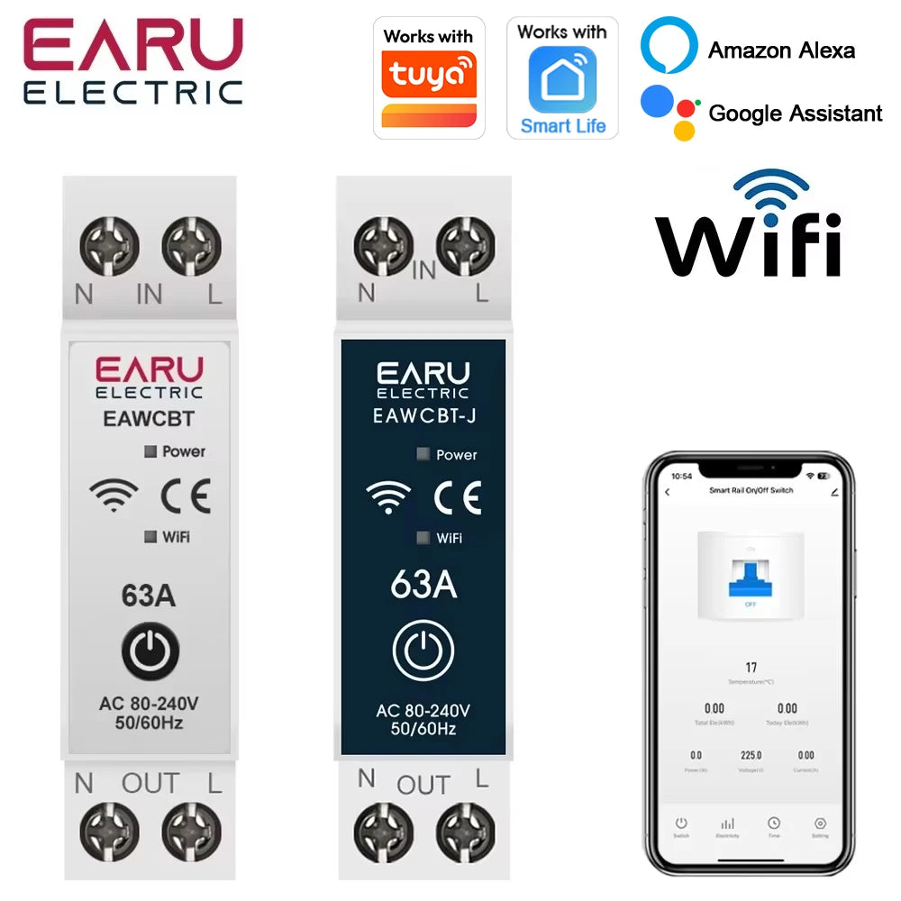 Tuya MCB WiFi Smart Circuit Breaker 1P+N 6-63A Time Relay Energy kWh Voltage Current Meter Protector Voice Remote Control Switch