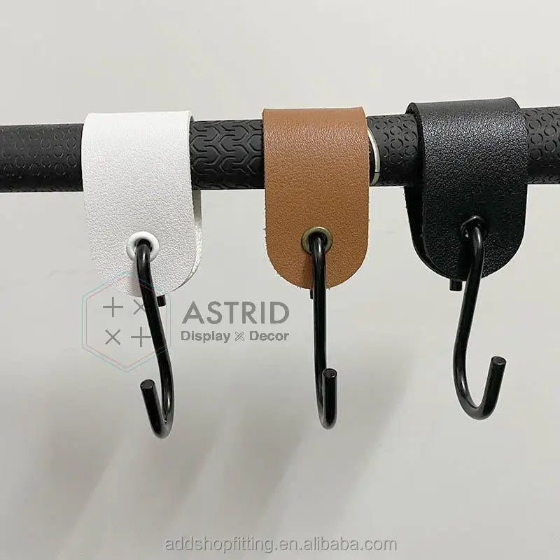 Custom gold logo white rail display leather Wig hanger hair bundle hook for shop display