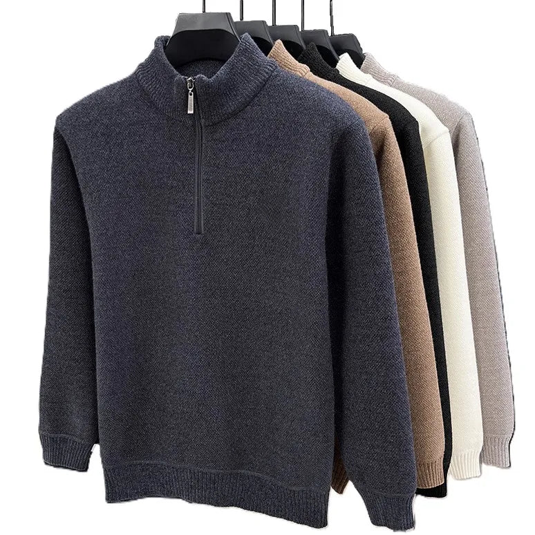 OEM Custom Logo Men's Mock Neck Fleece Lined Winter Warm Knit Top Business Casual Base Layer Embroidered Logo Plus Size Sweater