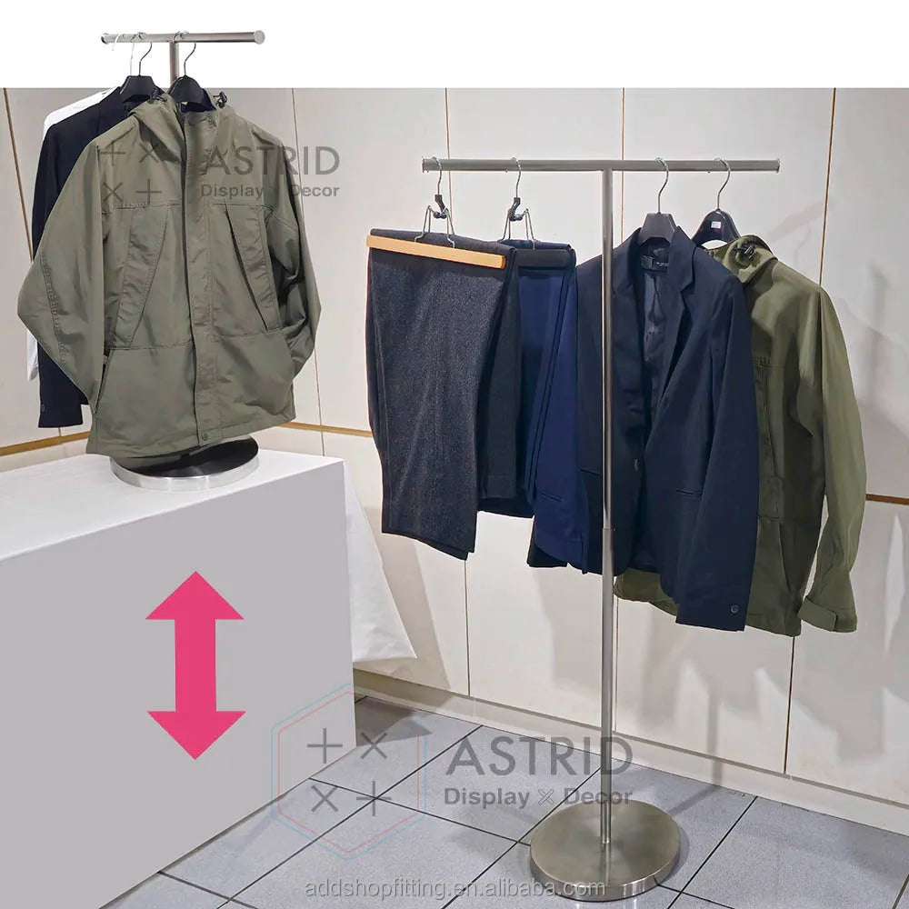 136 cm Stainless Steel Adjustable Clothing Rack Clothes Display Stand for Shop