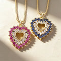 QIKU Romance 3 Color Rhinestone Hollow Out Heart Pendant Women Necklace Copper Zircon Chain Charm Wedding Party Gift Wholesale