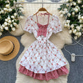 Summer Y2K Halter Tunic Casual Midi Dress For Women Puff Sleeve Empire Floral Lace Dress