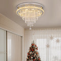 Modern Dimmable LED Crystal Ceiling Lamp Stainless Steel Remote Control Silver Living Room Home Decor MegaBDM