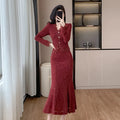 Winter Elegant 2 Piece Set for Women Top And Lace Mermaid Dress Set Ropa Wholesale