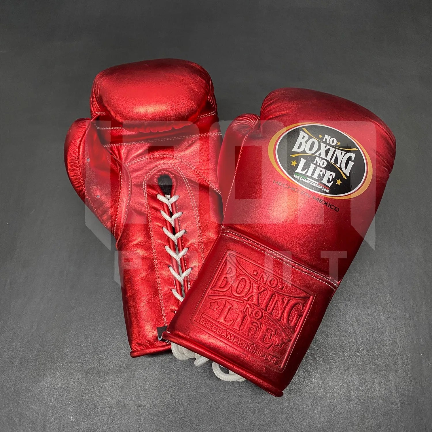 No Boxing No Life Professional Laced Top Grade Cowhide Leather Boxing Gloves Full Finger Thick 4-Layer Padding Breathable