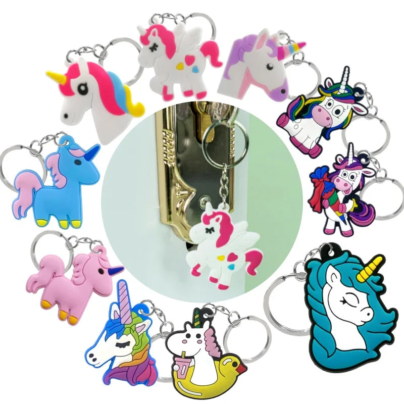 Customized 2D Soft PVC Keychain Cartoon Unicorn Keyring Kawaii Horse Animal Key Chains Souvenir Wholesale MegaBDM