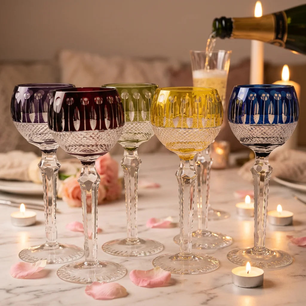 Best Selling Modern Bohemian Wedding Colored Crystal Hand Cut Eco-Friendly Durable Wine Glasses Custom Logo Option Weddings MegaBDM