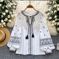 Autumn Full Sleeve Vintage Blouses Women Lantern Sleeve Embroidery Shirts Ladies Elegant Tops Clothes Women Wholesale