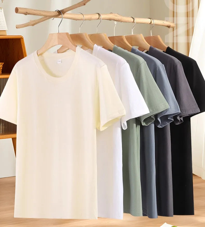 Bangladesh China Factory Price 180g Unisex Loose Fit Straight Shoulder Polyester Combed Cotton Blended Crew Short Sleeve T Shirt