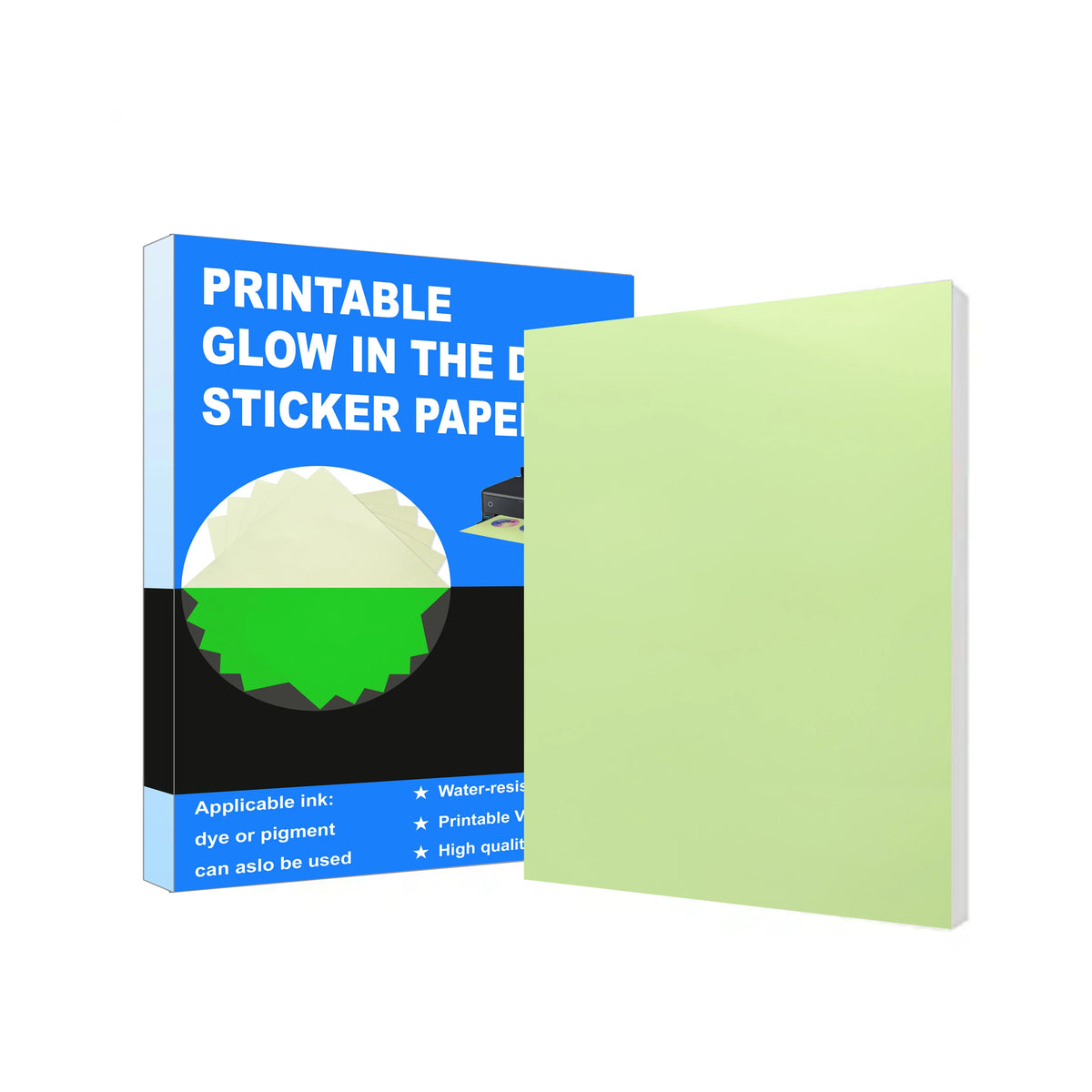 Waterproof Glow in the Dark Sticker Paper Self-adhesive Luminous Inkjet Glow Printable Vinyl A4 GITD Vinyl for Custom Stickers MegaBDM