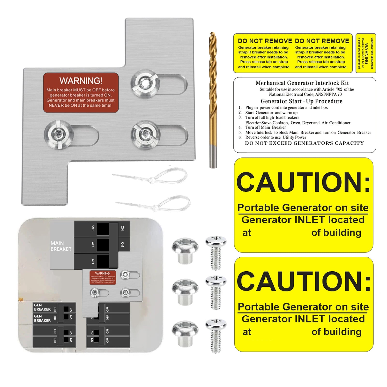 Generator Interlock Kit SuitableProfessional Electrical Interlock Kit 1 1/4" Spacing Between Main and Branch Breaker (GE200A)
