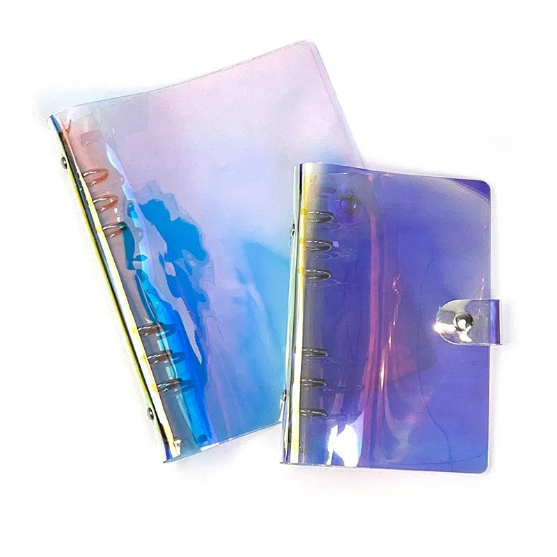 Rainbow Laser Transparent Notebook Diary Cover Loose Leaf Note Book Planner Clip Office Supplies