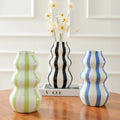 Modern Wavy Stripe Ceramic Flower Vase Decorative Table Vase for Home Living Room Centerpiece Nordic Style Colorful Ceramic Vase MegaBDM