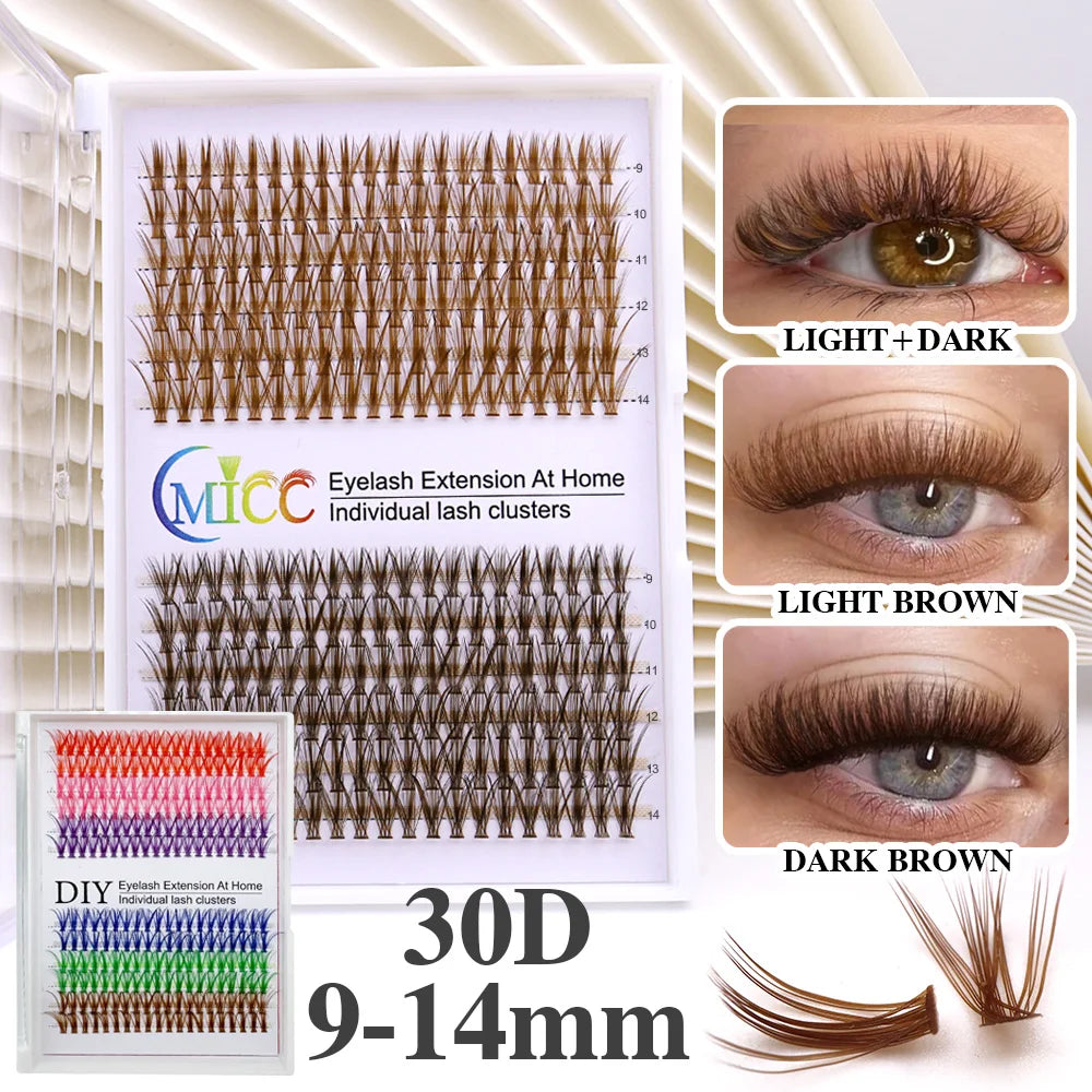 Brown Mix Colored Handmade Synthetic Hair Individual Lashes Colored Cluster False Lashes Black Cotton Stalk 30D 9-14mm MegaBDM