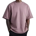 Luxury Men's 100% Cotton T-Shirt 350g Heavyweight Oversized Crewneck Drop Shoulder Streetwear Style Solid Contrast Trim Cotton
