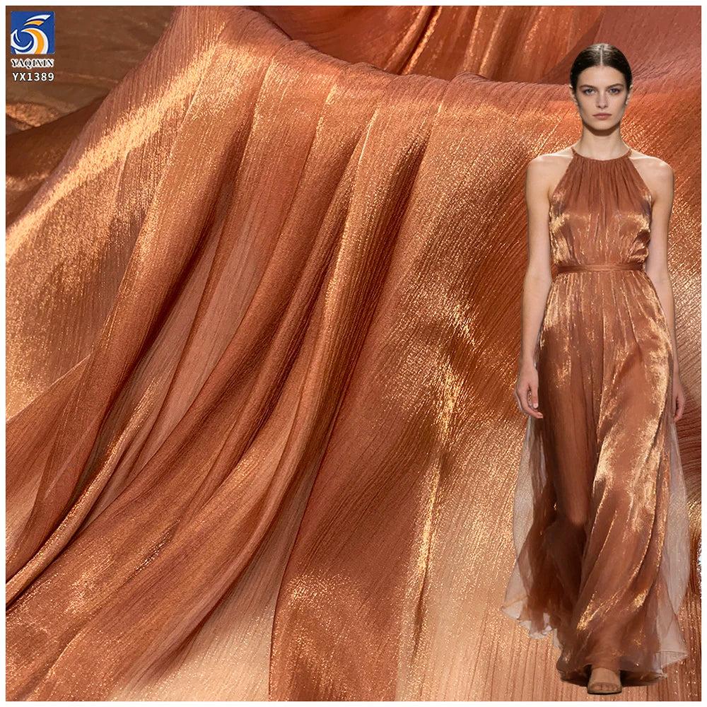 YX1389 Bestselling Polyester Coffee Brown 50gsm Glossy Smooth Crepe Organza Fabric for Making Woman's Dresses MegaBDM