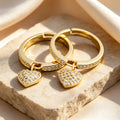 QIKU Jewelry Fashionable Heart-shaped Ring for Women Adjustable Opening Gold Plated Nugget Iced Out Zircon Ring Accessories