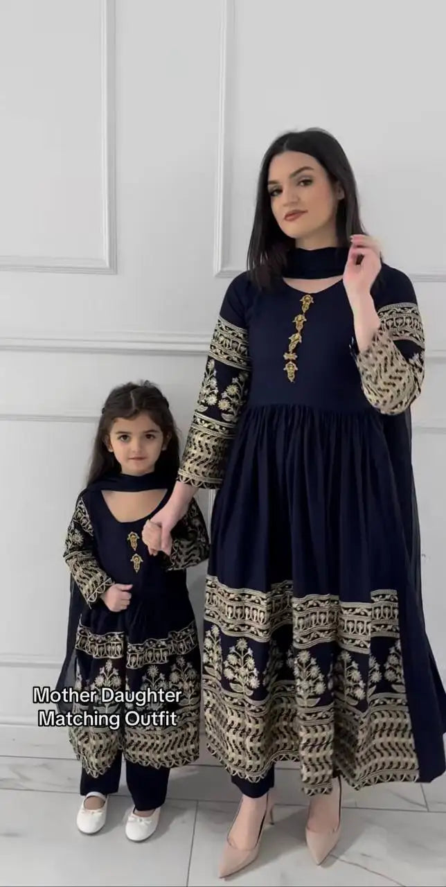 Premium Heavy Faux Georgette Embroidered Gown Pant Set with Sequins Work and Matching Dupatta for Women & Kids Export Quality MegaBDM