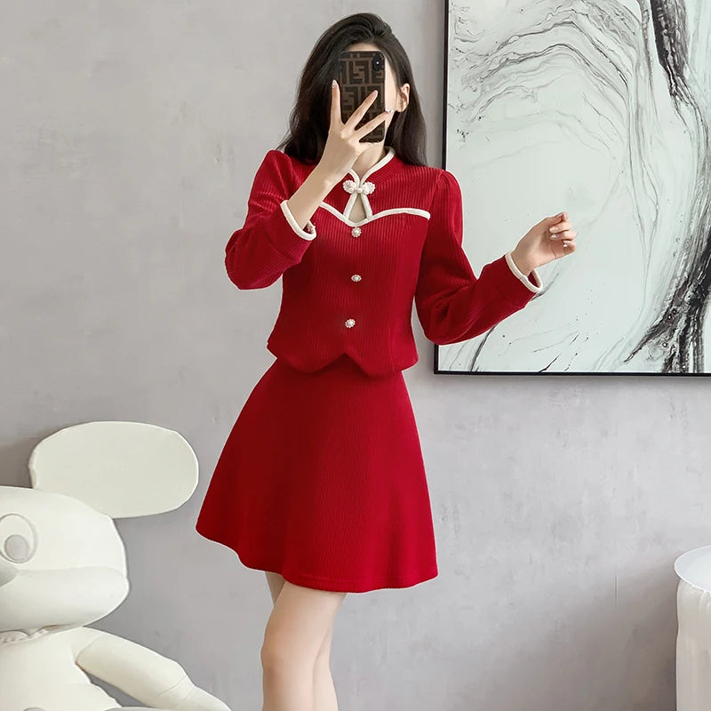Fall Sweet 2 Piece Set for Women Top And Corduroy Set Ropa Wholesale
