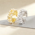 QIKU Exquisite Pearl Crystal Adjustable Opening Rings Copper Cubic Zirconia Women Jewelry Couple Wedding Accessories Party Gift